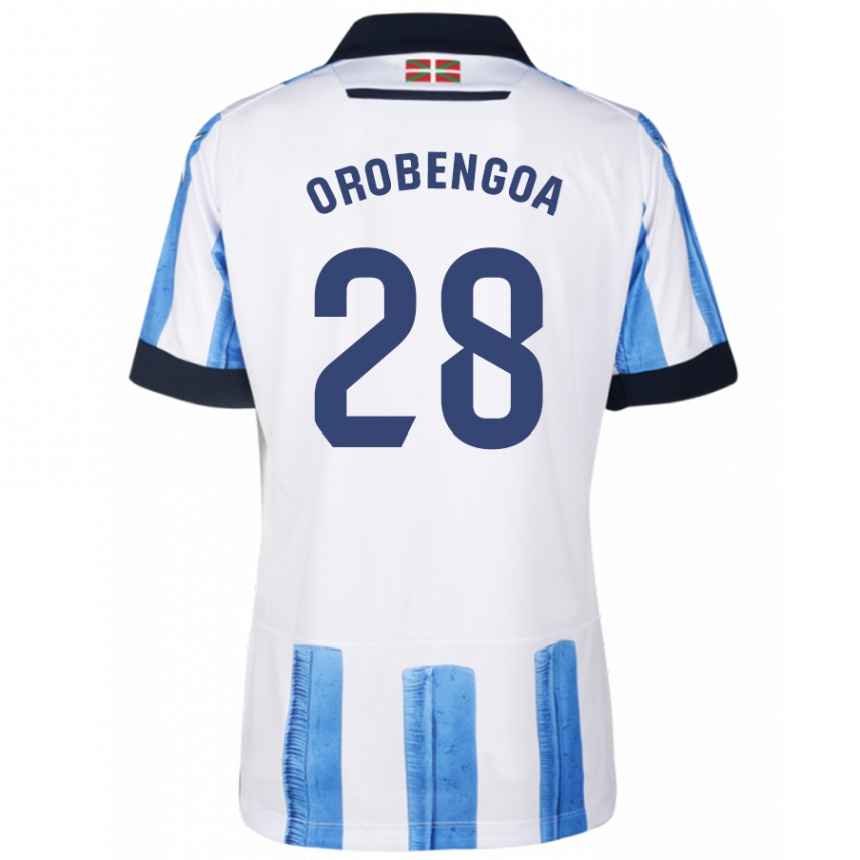 Kids Football Ekain Orobengoa #28 Blue White Home Jersey 2023/24 T-Shirt