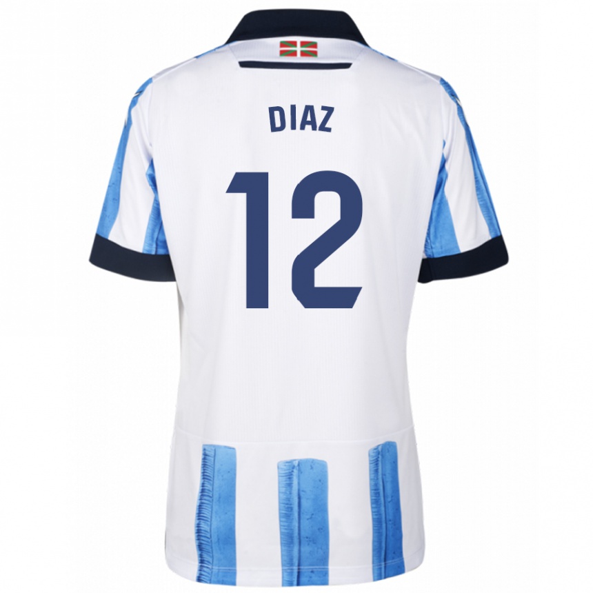 Kids Football Ekain Díaz #12 Blue White Home Jersey 2023/24 T-Shirt