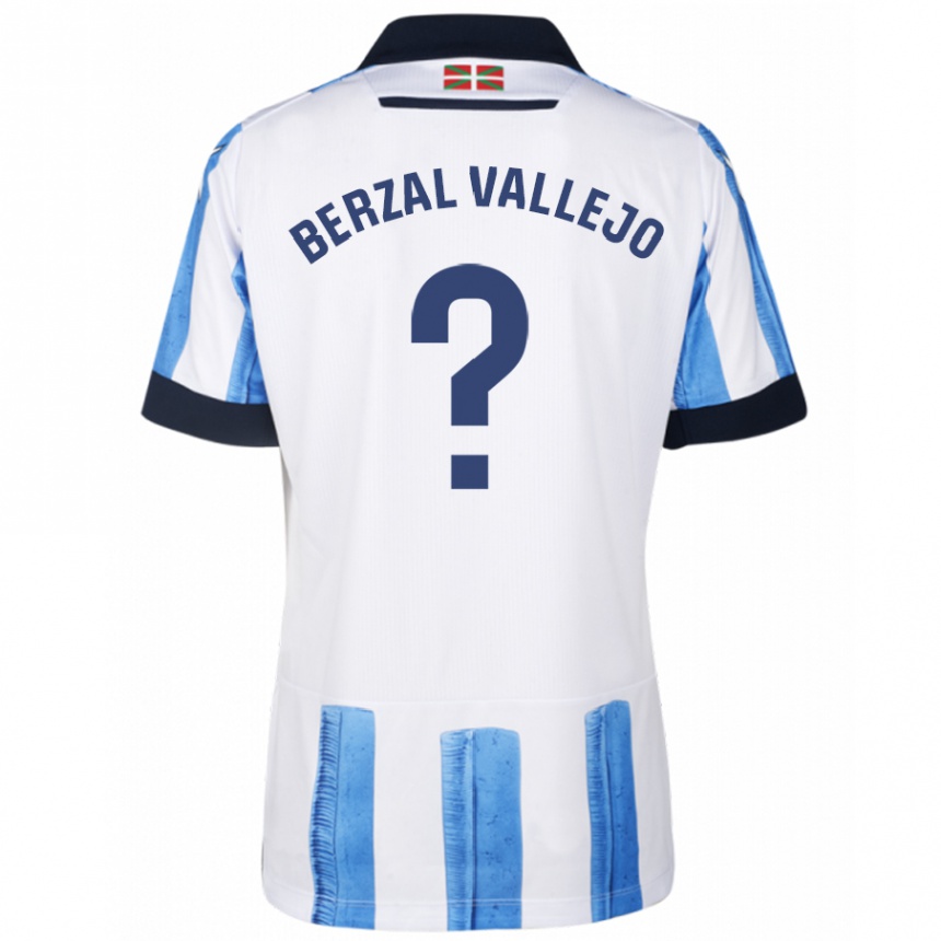 Kids Football Asier Berzal Vallejo #0 Blue White Home Jersey 2023/24 T-Shirt