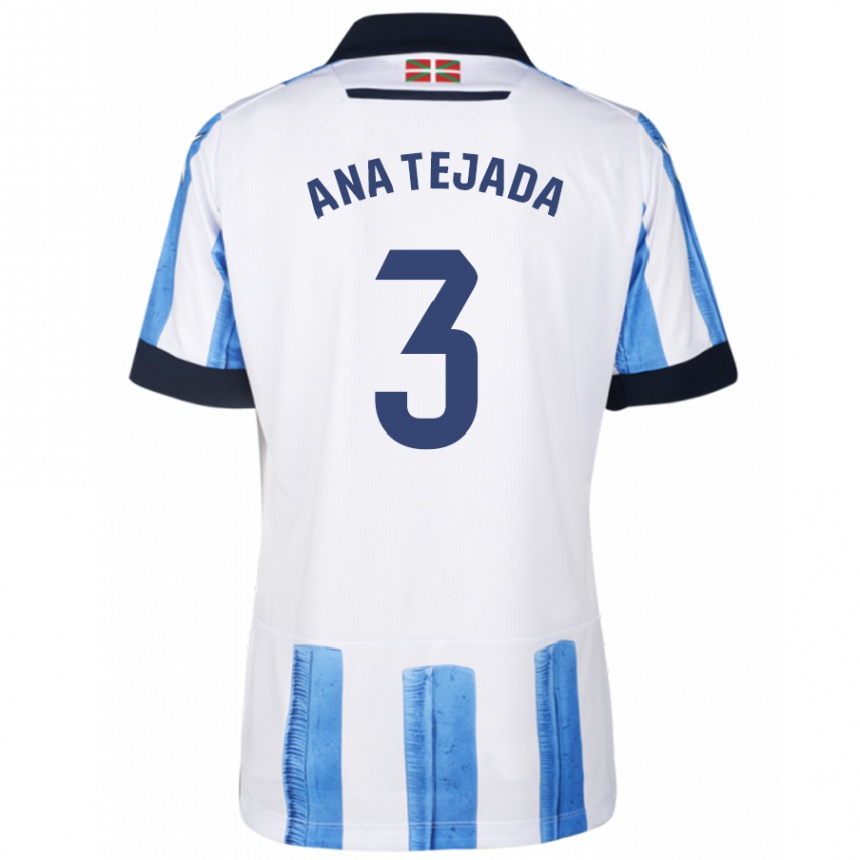 Kids Football Ana Tejada Jiménez #3 Blue White Home Jersey 2023/24 T-Shirt