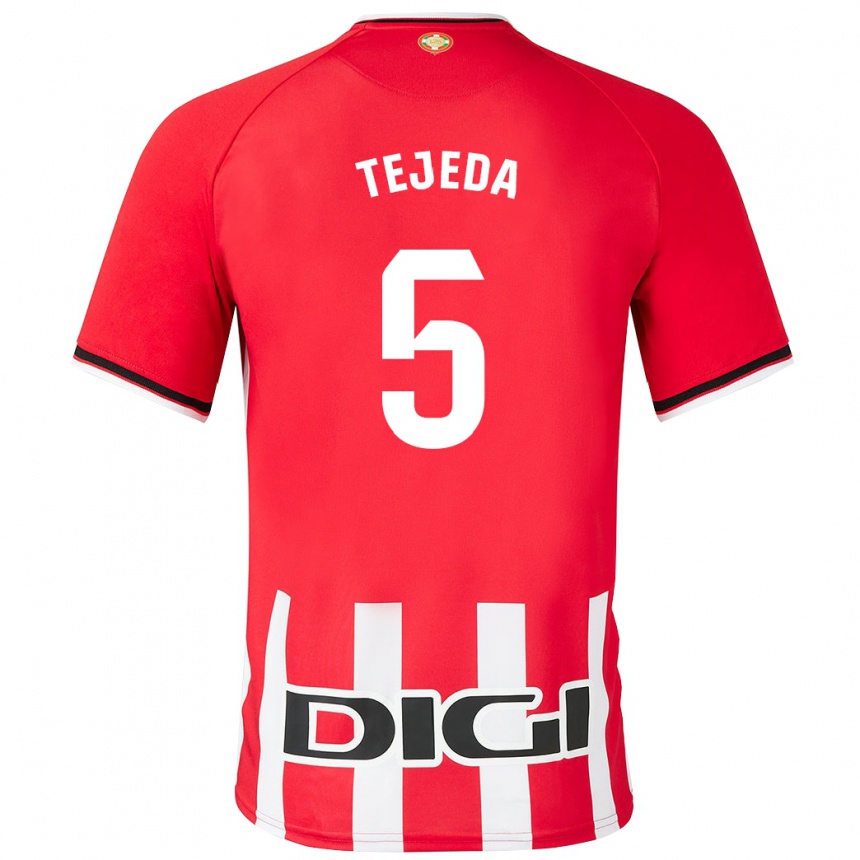 Kids Football Diego Tejeda #5 Red Home Jersey 2023/24 T-Shirt