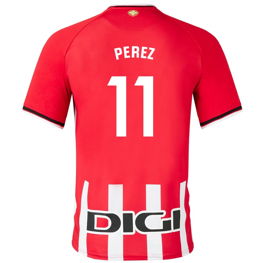 Kids Football Adrián Pérez #11 Red Home Jersey 2023/24 T-Shirt