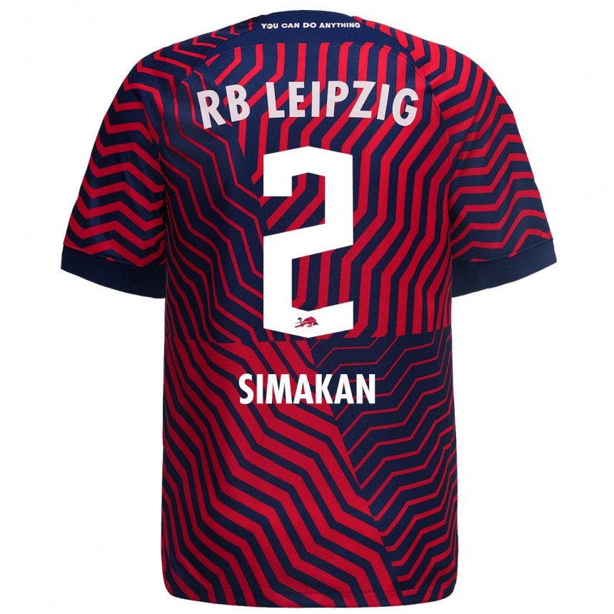 Kids Football Mohamed Simakan #2 Blue Red Away Jersey 2023/24 T-Shirt