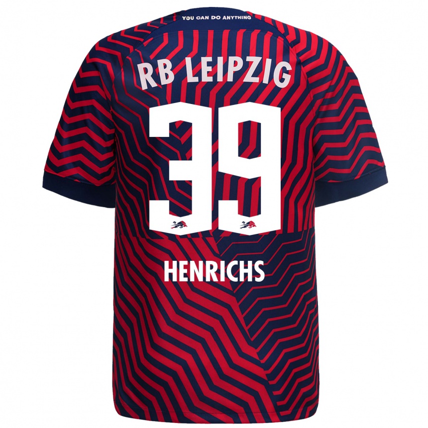 Kids Football Benjamin Henrichs #39 Blue Red Away Jersey 2023/24 T-Shirt