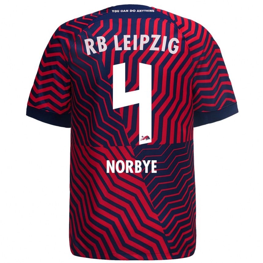 Kids Football Jonathan Norbye #4 Blue Red Away Jersey 2023/24 T-Shirt