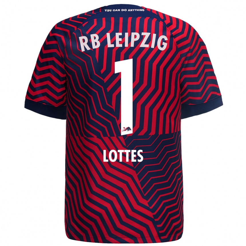 Kids Football Benjamin Lottes #1 Blue Red Away Jersey 2023/24 T-Shirt