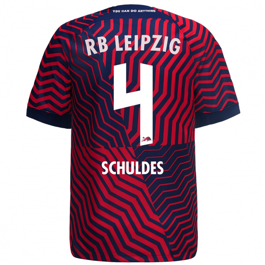 Kids Football Jamie Schuldes #4 Blue Red Away Jersey 2023/24 T-Shirt