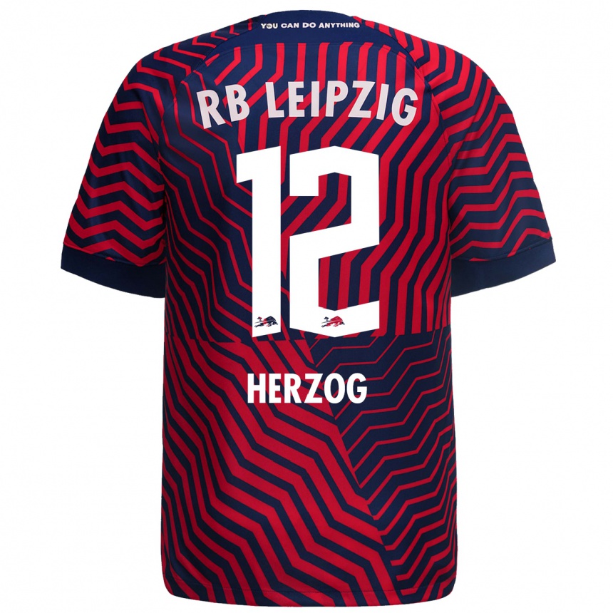 Kids Football Elvira Herzog #12 Blue Red Away Jersey 2023/24 T-Shirt