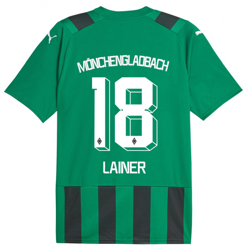 Kids Football Stefan Lainer #18 Black Green Away Jersey 2023/24 T-Shirt