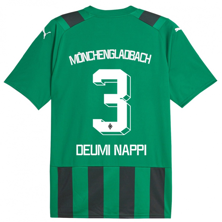 Kids Football Dimitrie Deumi Nappi #3 Black Green Away Jersey 2023/24 T-Shirt