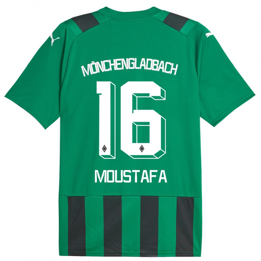 Kids Football Moustafa Ashraf Moustafa #16 Black Green Away Jersey 2023/24 T-Shirt