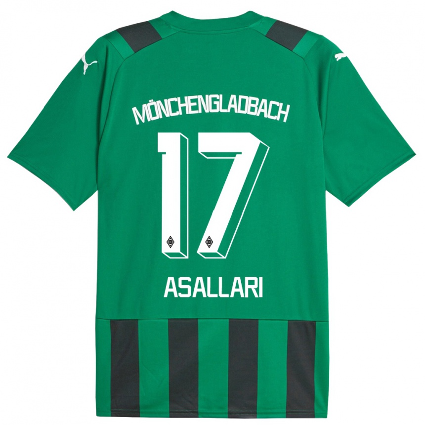 Kids Football Kushtrim Asallari #17 Black Green Away Jersey 2023/24 T-Shirt