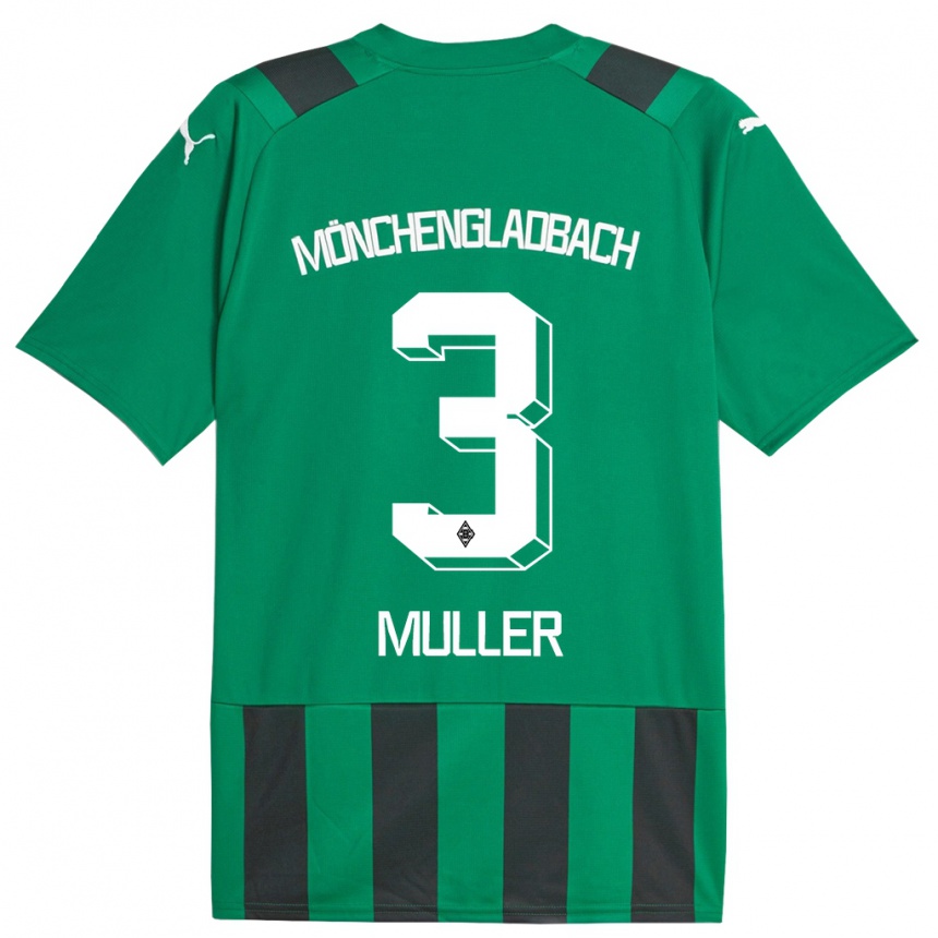 Kids Football Barbara Müller #3 Black Green Away Jersey 2023/24 T-Shirt