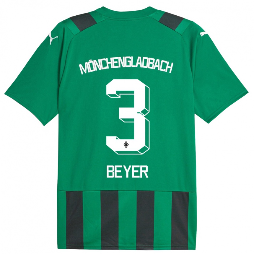 Kids Football Pia Beyer #3 Black Green Away Jersey 2023/24 T-Shirt
