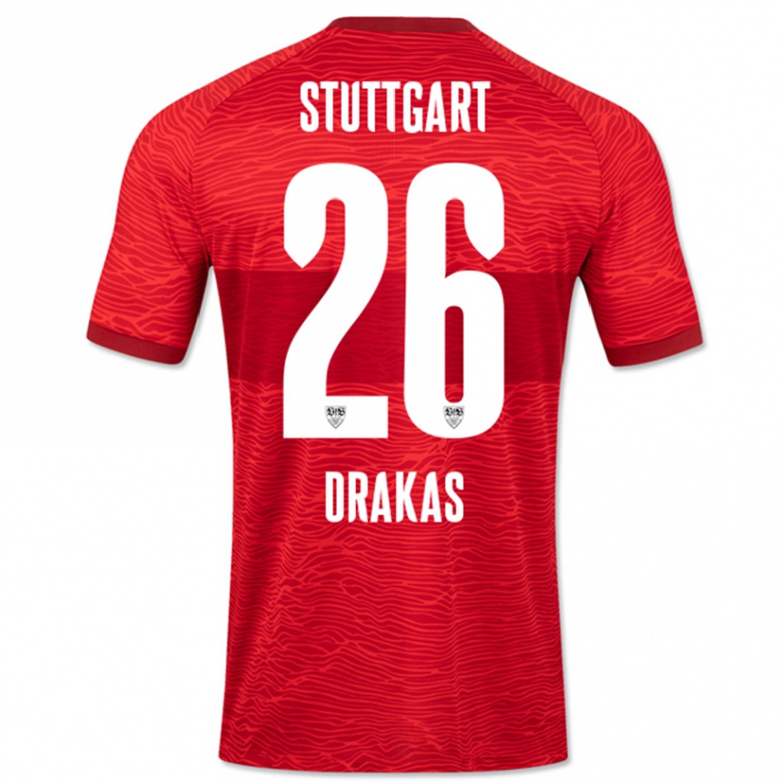 Kids Football Babis Drakas #26 Red Away Jersey 2023/24 T-Shirt