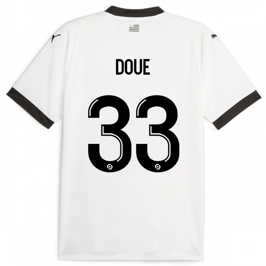 Kids Football Désiré Doué #33 White Away Jersey 2023/24 T-Shirt