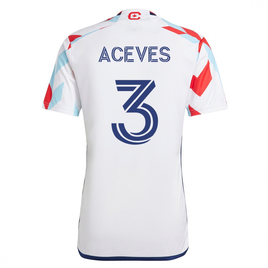 Kids Football Alonso Aceves #3 White Blue Away Jersey 2023/24 T-Shirt