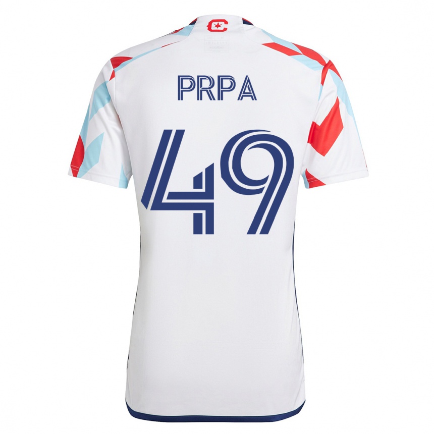 Kids Football Luka Prpa #49 White Blue Away Jersey 2023/24 T-Shirt