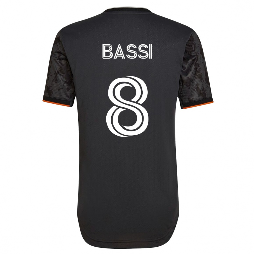 Kids Football Amine Bassi #8 Black Away Jersey 2023/24 T-Shirt