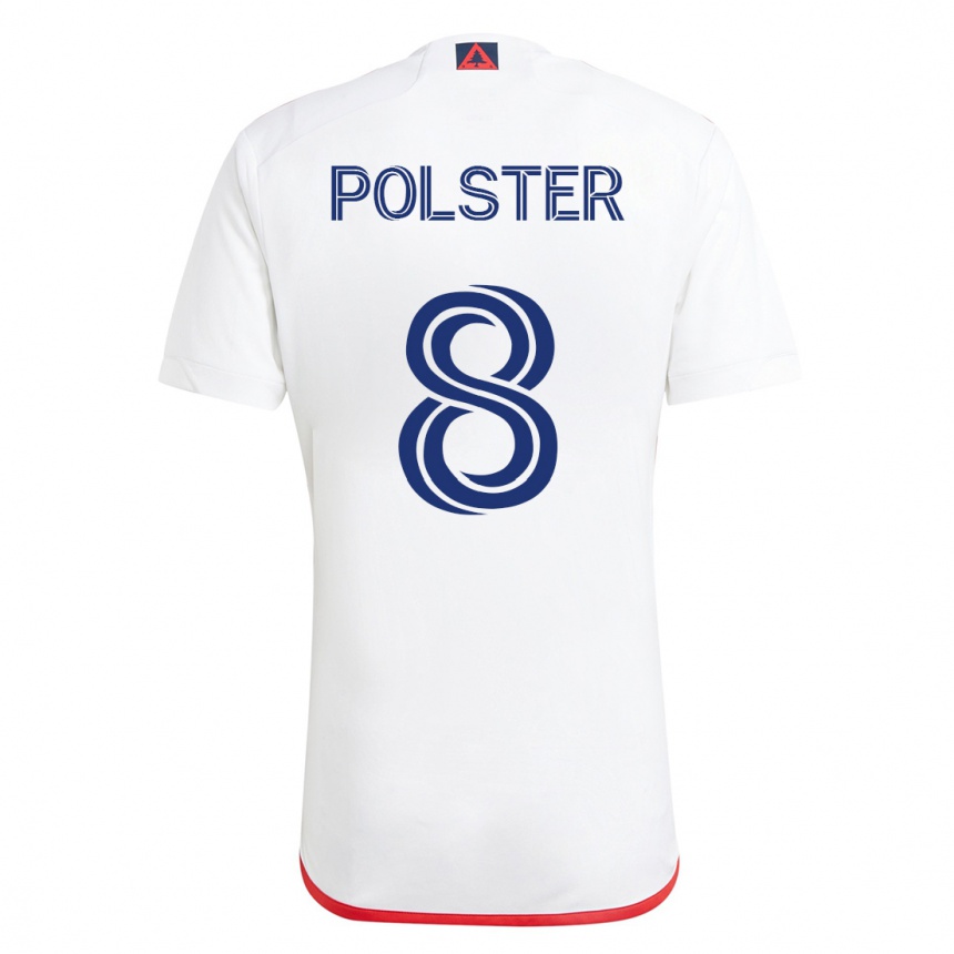 Kids Football Matt Polster #8 White Red Away Jersey 2023/24 T-Shirt