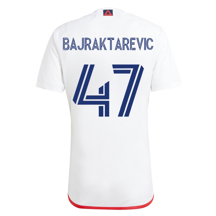 Kids Football Esmir Bajraktarevic #47 White Red Away Jersey 2023/24 T-Shirt