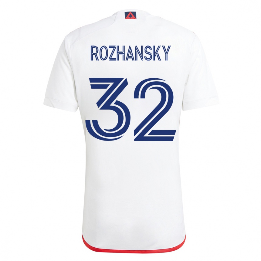 Kids Football Jake Rozhansky #32 White Red Away Jersey 2023/24 T-Shirt