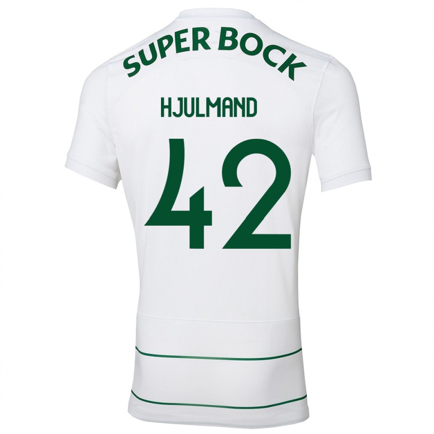 Kids Football Morten Hjulmand #42 White Away Jersey 2023/24 T-Shirt