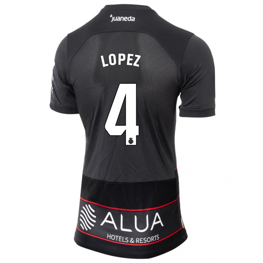 Kids Football David López #4 Black Away Jersey 2023/24 T-Shirt