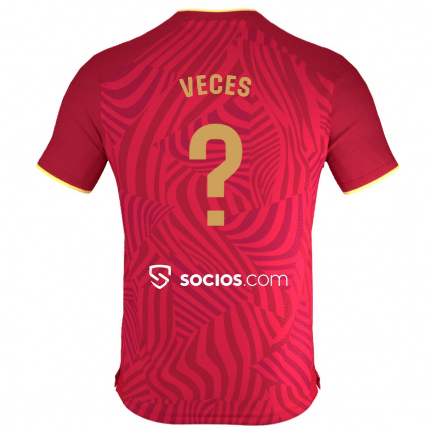 Kids Football Sergio Veces #0 Red Away Jersey 2023/24 T-Shirt