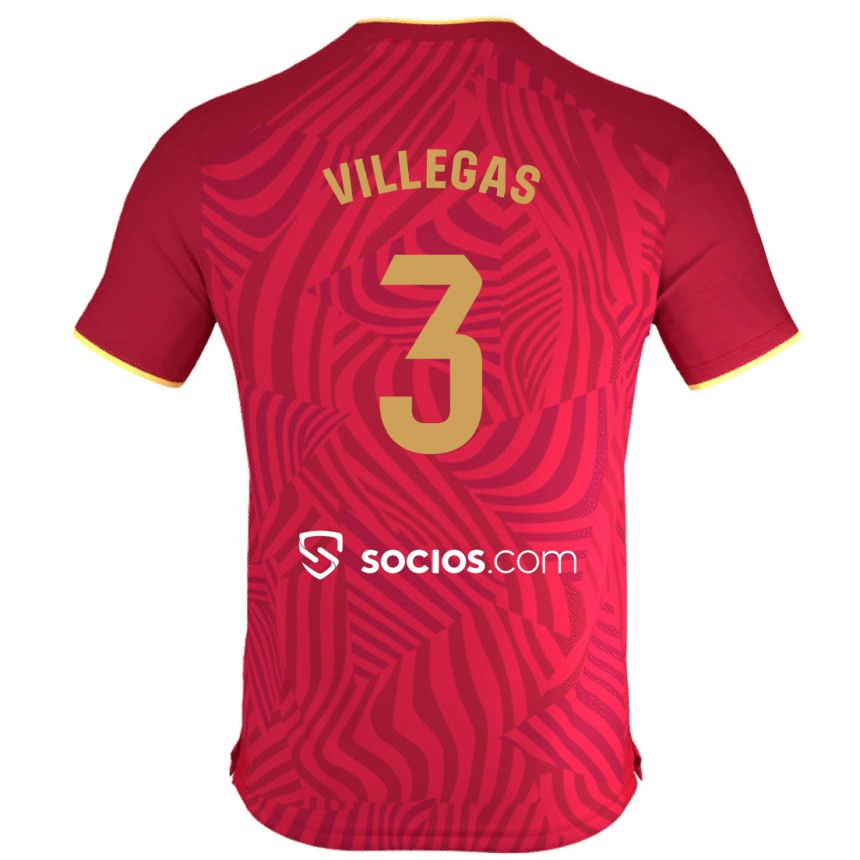 Kids Football Juancho Villegas #3 Red Away Jersey 2023/24 T-Shirt