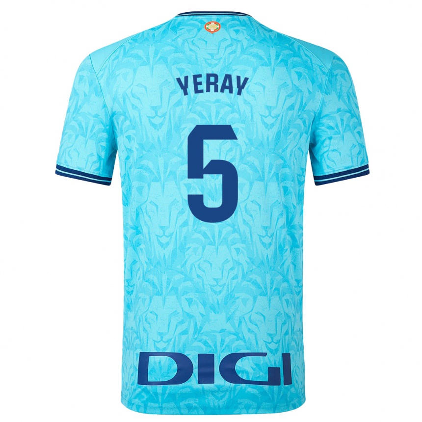 Kids Football Yeray Álvarez #5 Sky Blue Away Jersey 2023/24 T-Shirt