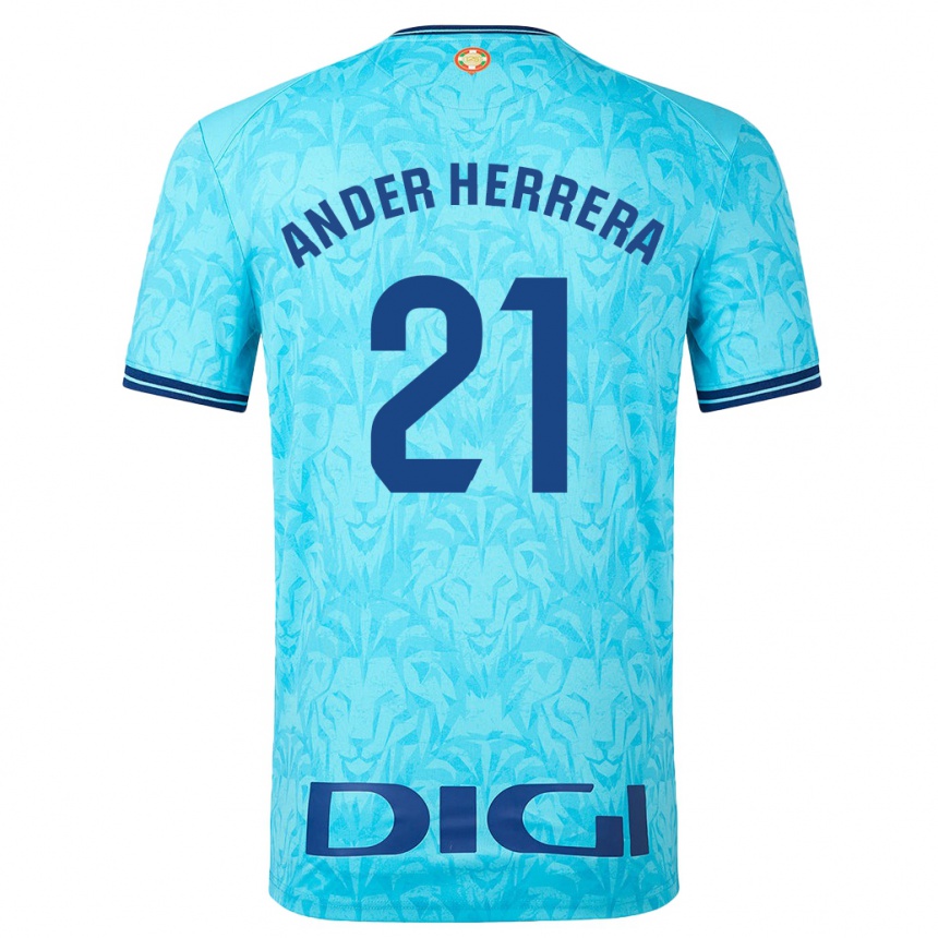 Kids Football Ander Herrera #21 Sky Blue Away Jersey 2023/24 T-Shirt