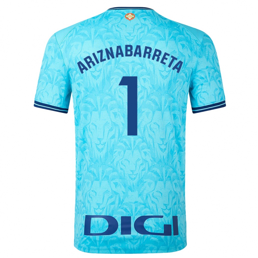 Kids Football Oier Ariznabarreta #1 Sky Blue Away Jersey 2023/24 T-Shirt