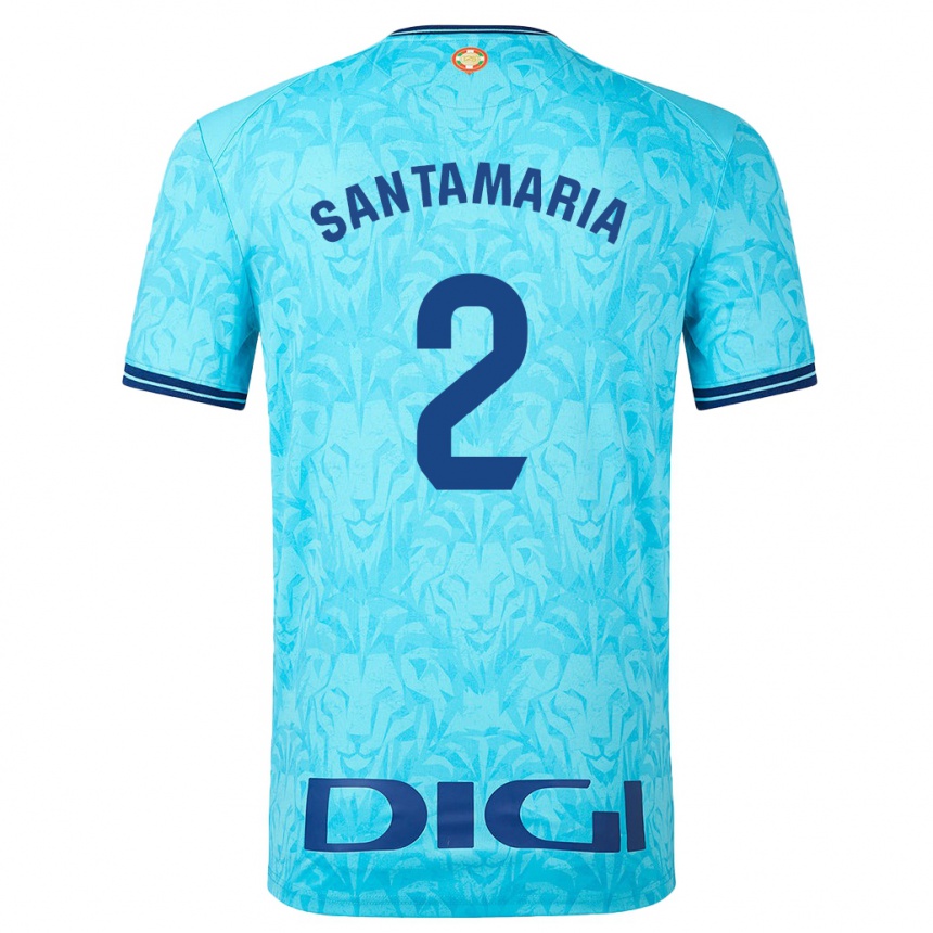 Kids Football Unai Santamaría #2 Sky Blue Away Jersey 2023/24 T-Shirt