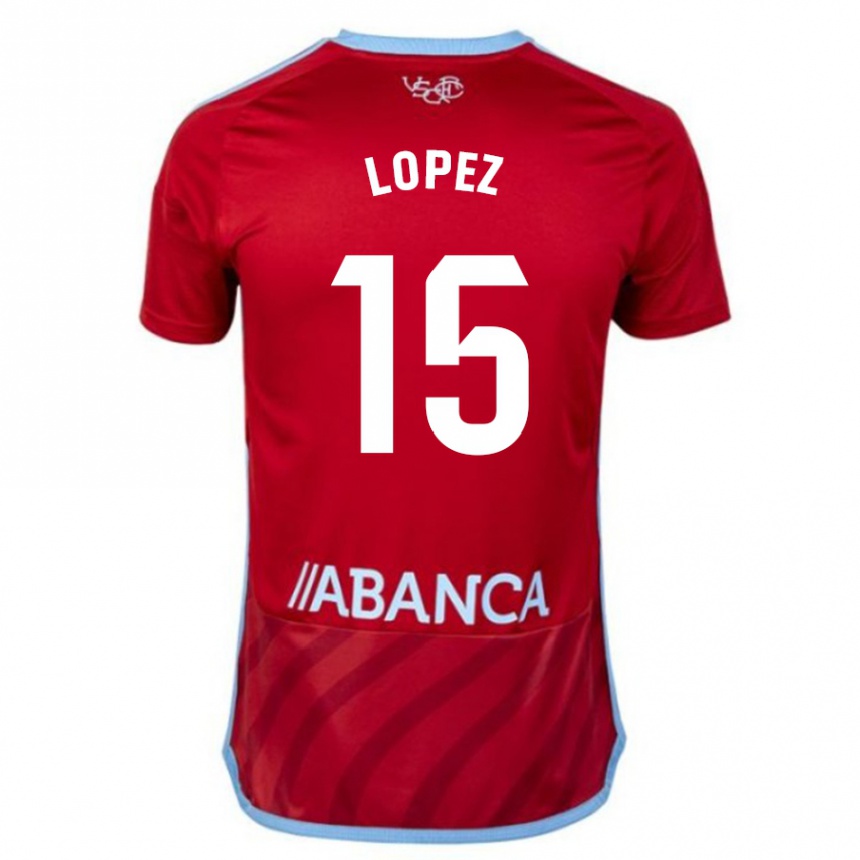 Kids Football Fer López #15 Red Away Jersey 2023/24 T-Shirt