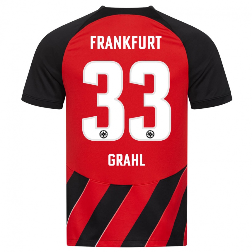 Men Football Jens Grahl #33 Red Black Home Jersey 2023/24 T-Shirt