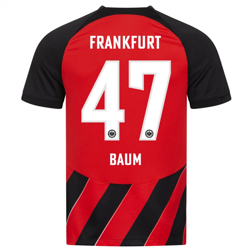 Men Football Elias Baum #47 Red Black Home Jersey 2023/24 T-Shirt