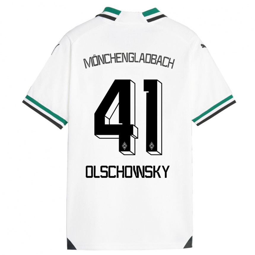 Men Football Jan Olschowsky #41 White Green Home Jersey 2023/24 T-Shirt