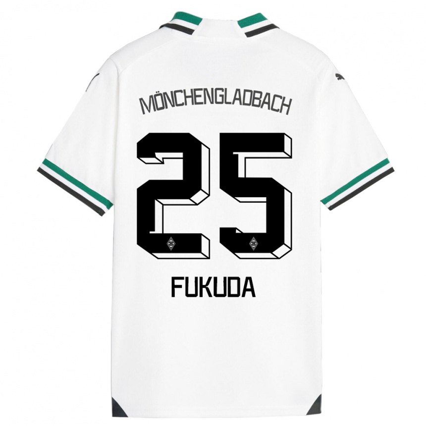 Men Football Shio Fukuda #25 White Green Home Jersey 2023/24 T-Shirt