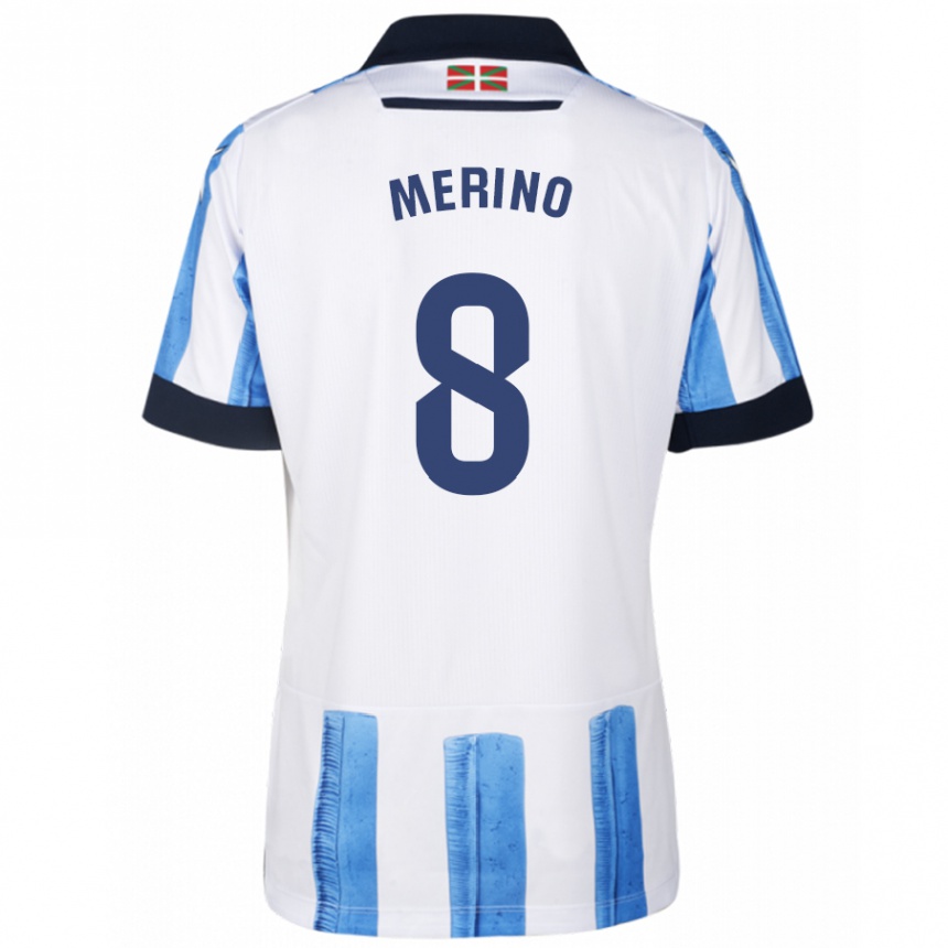 Men Football Mikel Merino #8 Blue White Home Jersey 2023/24 T-Shirt