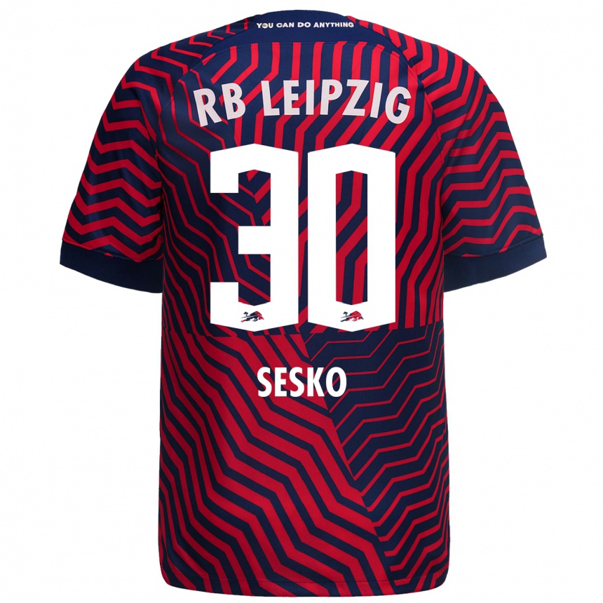 Men Football Benjamin Sesko #30 Blue Red Away Jersey 2023/24 T-Shirt