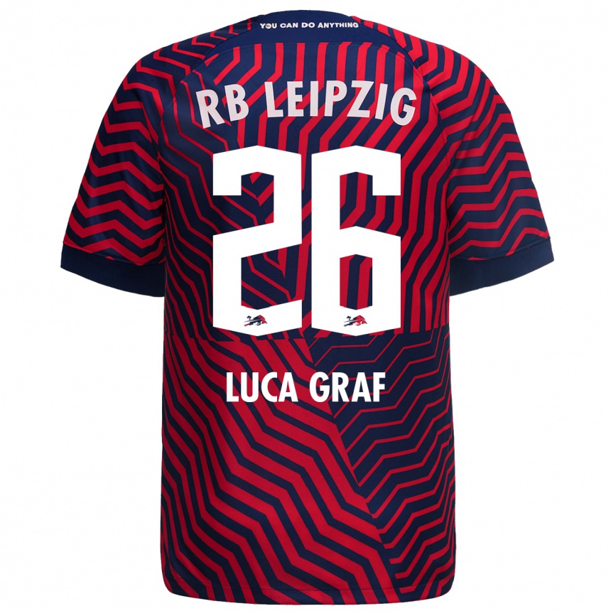 Men Football Luca Marie Graf #26 Blue Red Away Jersey 2023/24 T-Shirt