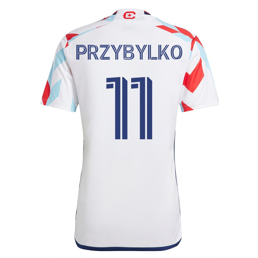 Men Football Kacper Przybylko #11 White Blue Away Jersey 2023/24 T-Shirt