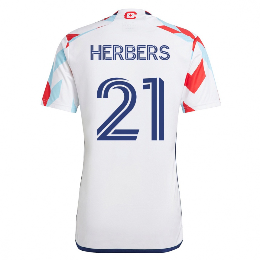 Men Football Fabian Herbers #21 White Blue Away Jersey 2023/24 T-Shirt