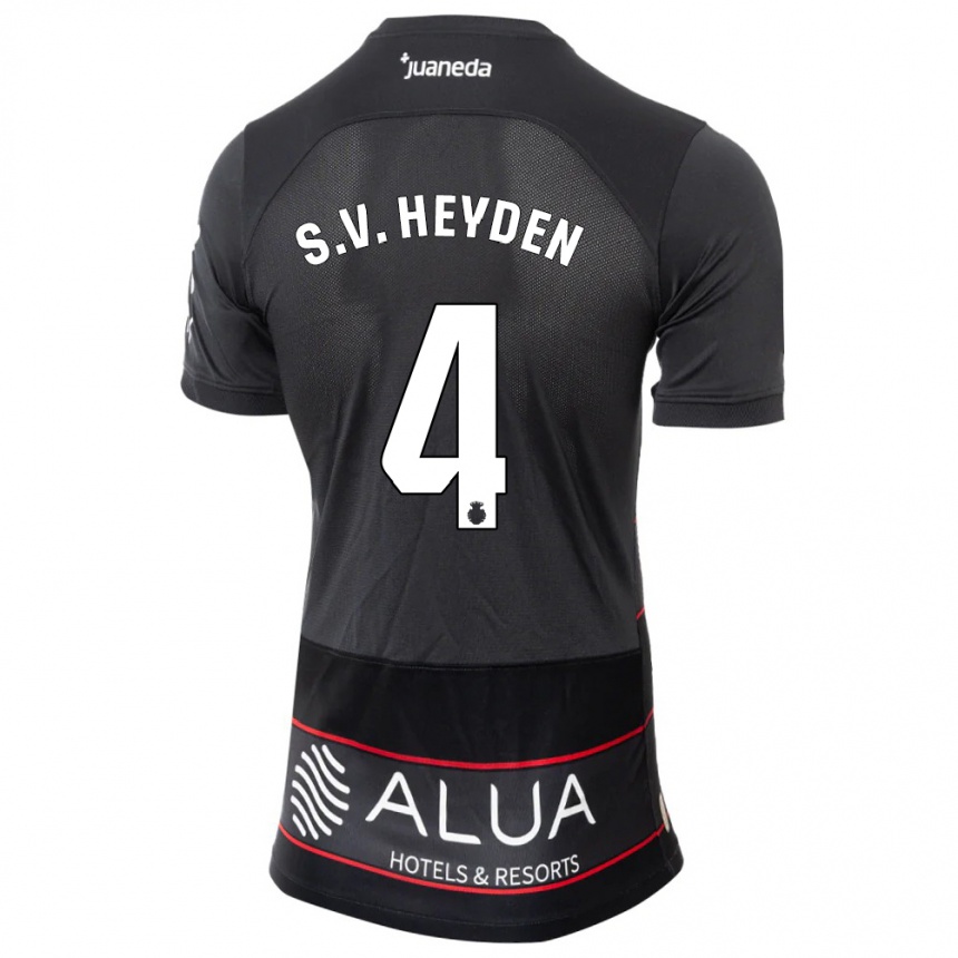Men Football Siebe Van Der Heyden #4 Black Away Jersey 2023/24 T-Shirt
