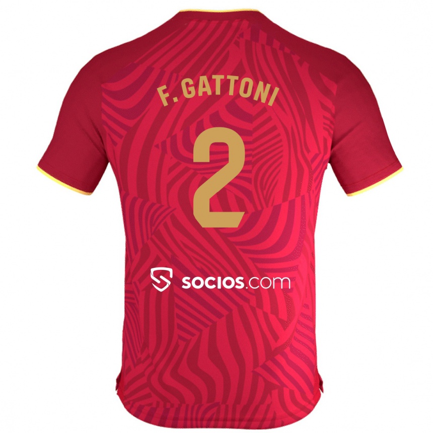 Men Football Federico Gattoni #2 Red Away Jersey 2023/24 T-Shirt