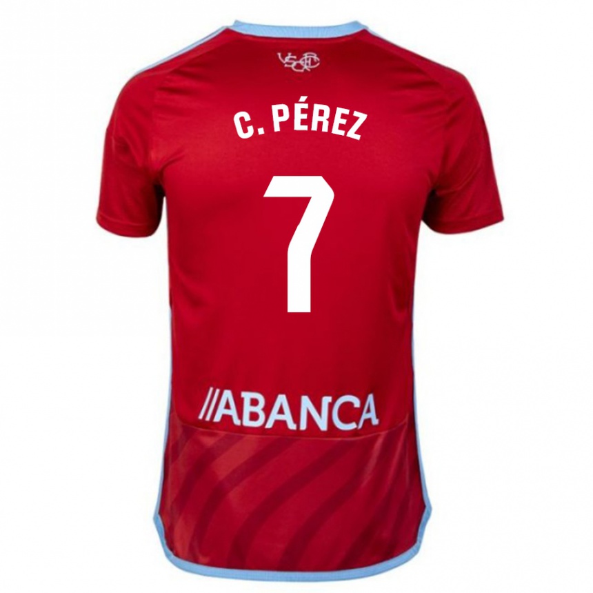 Men Football Carles Pérez #7 Red Away Jersey 2023/24 T-Shirt