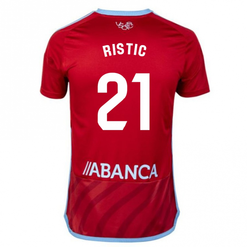 Men Football Mihailo Ristic #21 Red Away Jersey 2023/24 T-Shirt