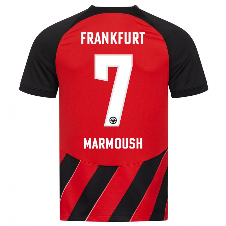 Women Football Omar Marmoush #7 Red Black Home Jersey 2023/24 T-Shirt