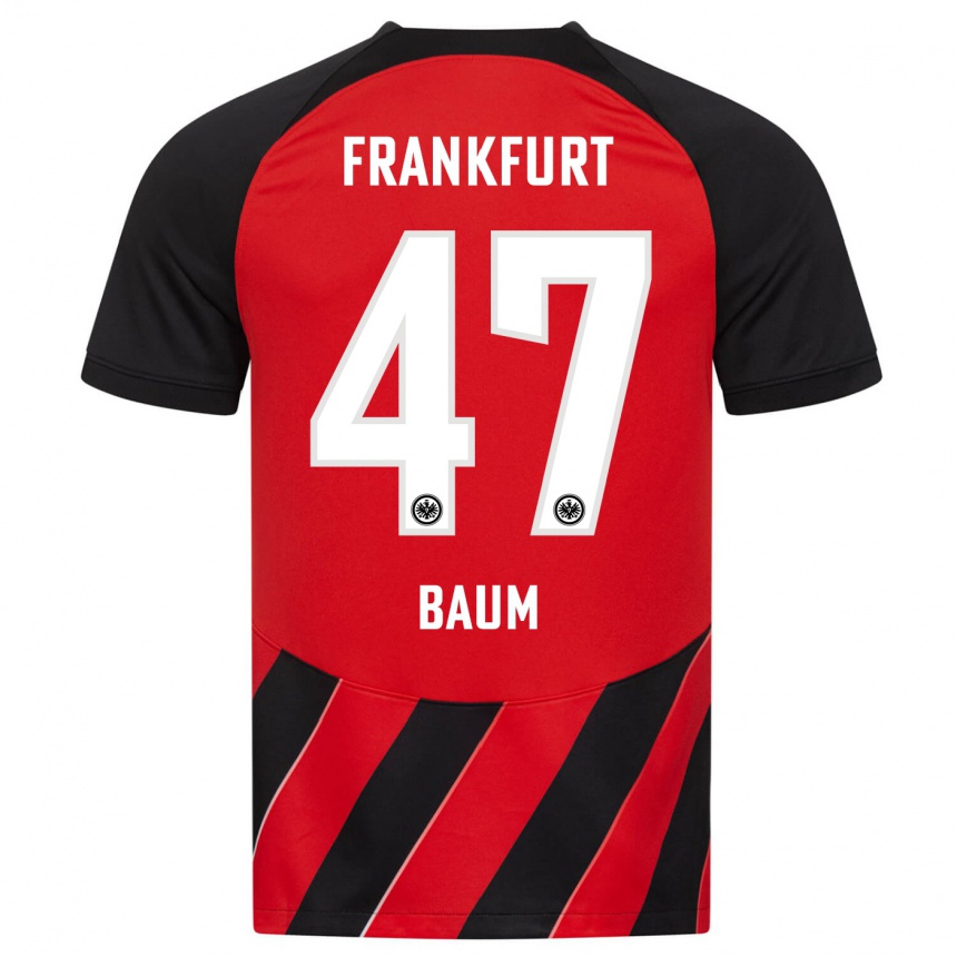 Women Football Elias Baum #47 Red Black Home Jersey 2023/24 T-Shirt